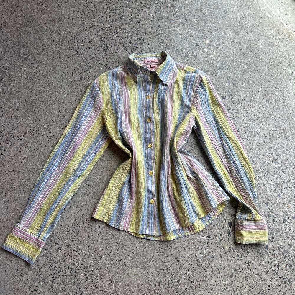 FDJ French Dressing Women’s 4 Striped Button Up Shirt Pastel Y2K Cotton